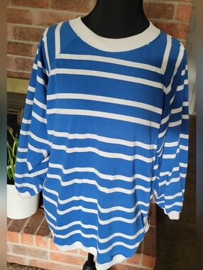 Blue and White Striped Pullover Sweater